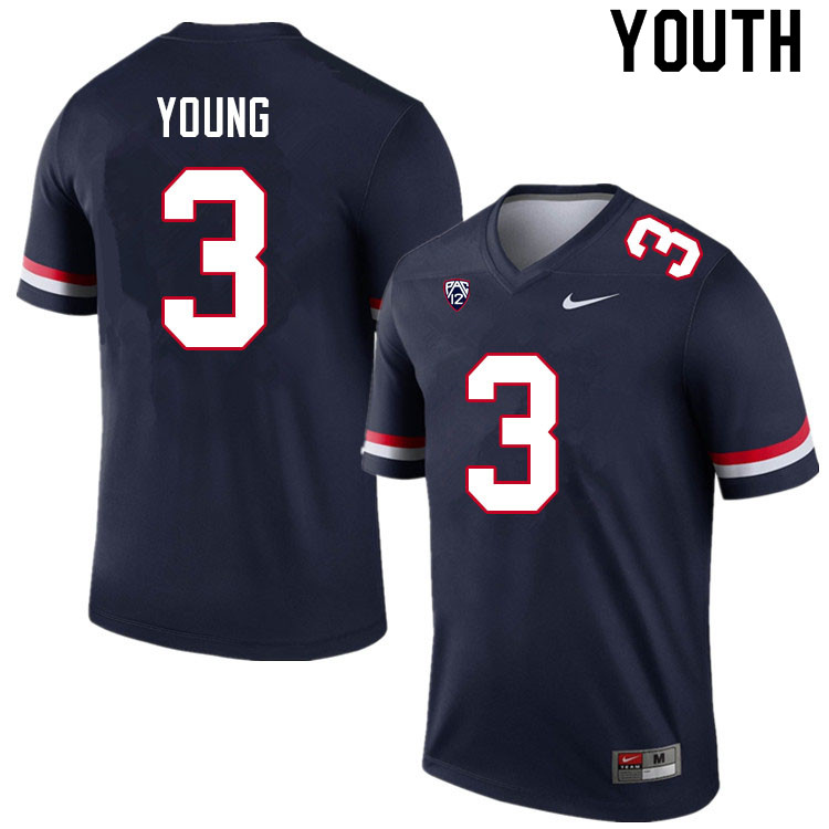 Youth #3 Jaydin Young Arizona Wildcats College Football Jerseys Sale-Navy